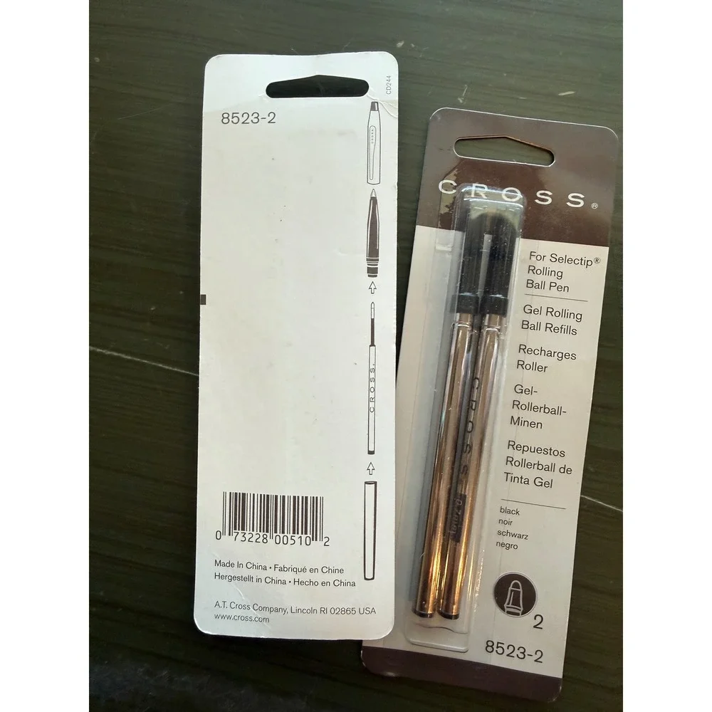 2 - 2 Pack CROSS Selectip‎ Rolling Ball Pen Gel Refills Black Ink 8523-2